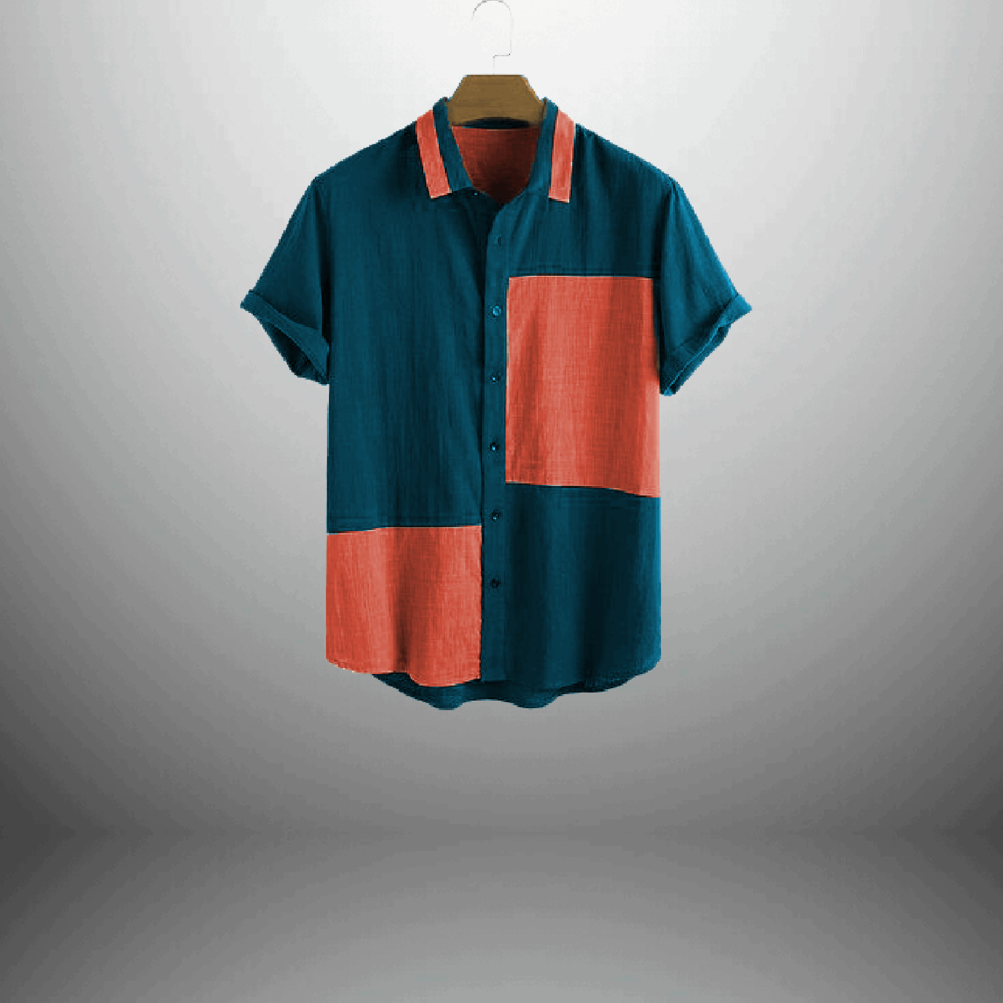 Solid Blue Shirt with Khadi Blend Patch Work-RRBMS033